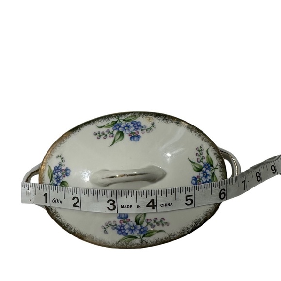 Vtg Forget Me Not White & Blue Flowers Glazed Stoneware Trinket Dish & Lid 7x4” - Picture 3 of 11